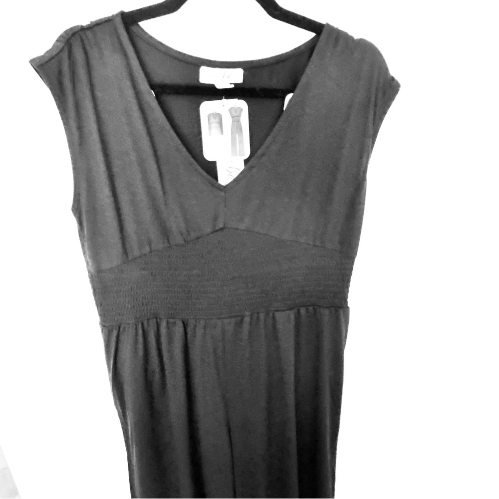 JUST BE Black Jumpsuit V-Neck Wide Leg Empire Waist Polyester Spandex Size 1X